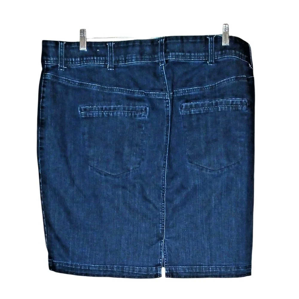 Lane Bryant Denim Skirt Womens 26 Plus Dark Wash Button Front Stretch Jean Skirt